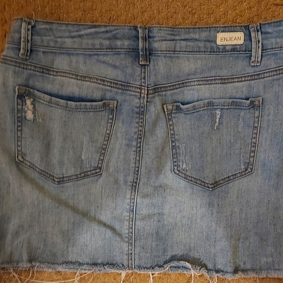 Emjean Light Blue Denim Distressed Jeans Mini Skirt Small Frayed Hem - Picture 11 of 12